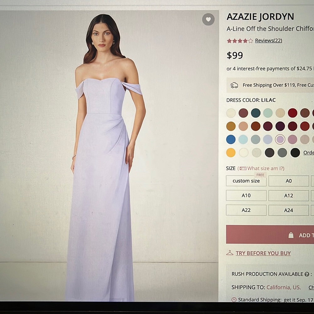 Azazie Jordyn Dress Lilac Size A2